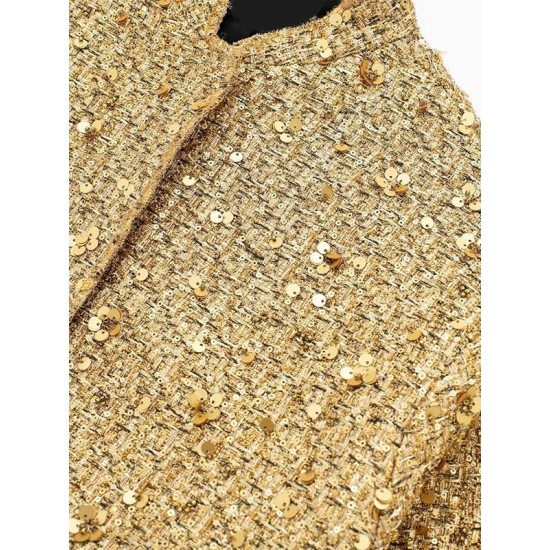 Elasticity Sequined Split-Joint Long Sleeves Loose Stand Collar Outerwear Elasticity Sequined Split-Joint Long Sleeves Loose Stand Collar Outerwear