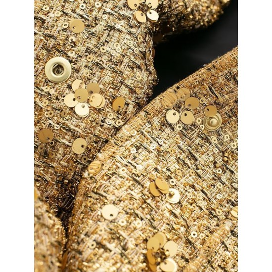 Elasticity Sequined Split-Joint Long Sleeves Loose Stand Collar Outerwear Elasticity Sequined Split-Joint Long Sleeves Loose Stand Collar Outerwear
