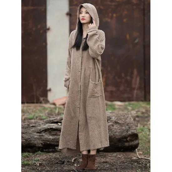 Long Sleeves Loose Solid Color Split-Joint Hooded Jackets&Coats Outerwear Long Sleeves Loose Solid Color Split-Joint Hooded Jackets&Coats Outerwear