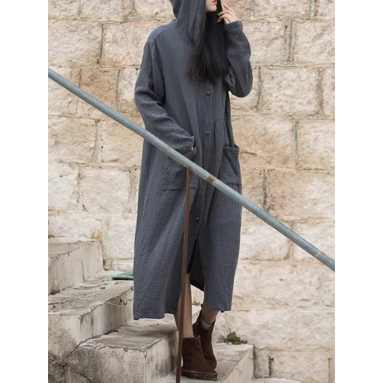 Long Sleeves Loose Solid Color Split-Joint Hooded Jackets&Coats Outerwear Long Sleeves Loose Solid Color Split-Joint Hooded Jackets&Coats Outerwear