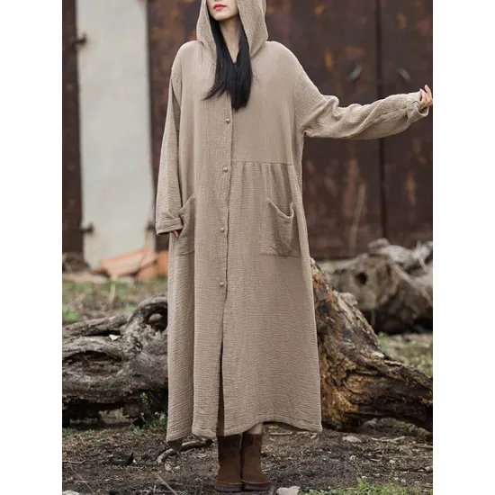Long Sleeves Loose Solid Color Split-Joint Hooded Jackets&Coats Outerwear Long Sleeves Loose Solid Color Split-Joint Hooded Jackets&Coats Outerwear