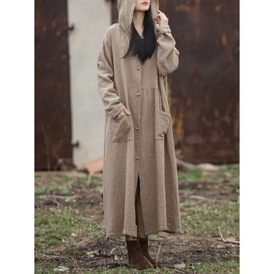 Long Sleeves Loose Solid Color Split-Joint Hooded Jackets&Coats Outerwear Long Sleeves Loose Solid Color Split-Joint Hooded Jackets&Coats Outerwear