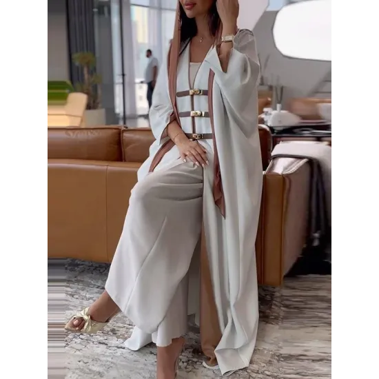Contrast Color Muslim Split-Joint Loose V-neck Muslim Abaya Cover-Ups Tops Contrast Color Muslim Split-Joint Loose V-neck Muslim Abaya Cover-Ups Tops