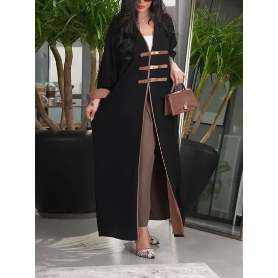 Contrast Color Muslim Split-Joint Loose V-neck Muslim Abaya Cover-Ups Tops Contrast Color Muslim Split-Joint Loose V-neck Muslim Abaya Cover-Ups Tops
