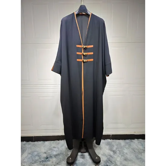 Contrast Color Muslim Split-Joint Loose V-neck Muslim Abaya Cover-Ups Tops Contrast Color Muslim Split-Joint Loose V-neck Muslim Abaya Cover-Ups Tops