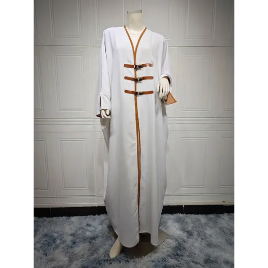 Contrast Color Muslim Split-Joint Loose V-neck Muslim Abaya Cover-Ups Tops Contrast Color Muslim Split-Joint Loose V-neck Muslim Abaya Cover-Ups Tops