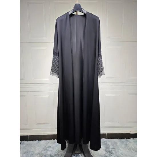 Muslim Rhine Stones Solid Color Split-Joint Loose Outerwear Cover-Ups Tops Muslim Rhine Stones Solid Color Split-Joint Loose Outerwear Cover-Ups Tops