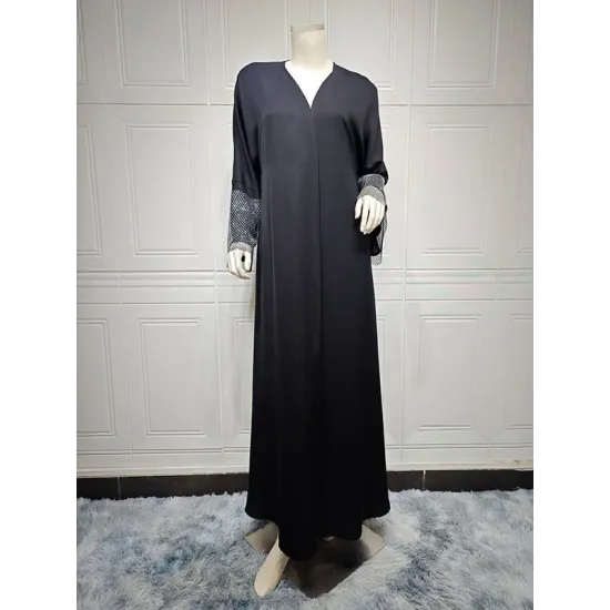 Muslim Rhine Stones Solid Color Split-Joint Loose Outerwear Cover-Ups Tops Muslim Rhine Stones Solid Color Split-Joint Loose Outerwear Cover-Ups Tops
