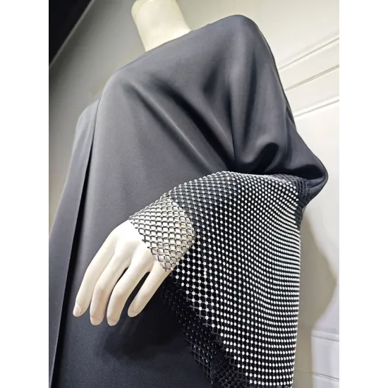 Muslim Rhine Stones Solid Color Split-Joint Loose Outerwear Cover-Ups Tops Muslim Rhine Stones Solid Color Split-Joint Loose Outerwear Cover-Ups Tops