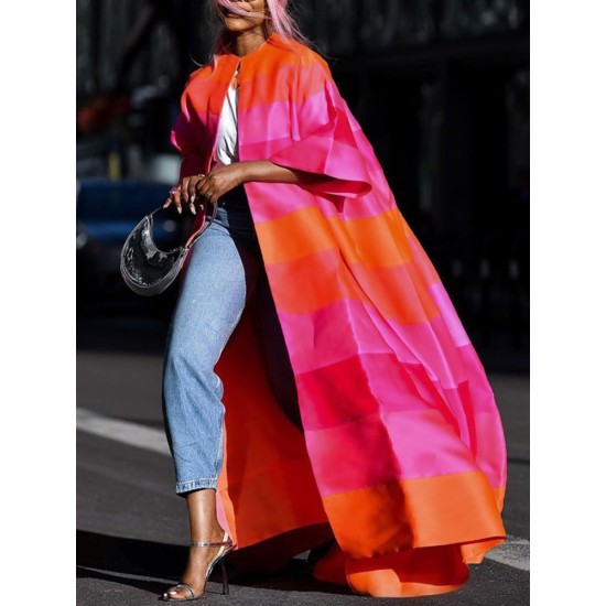 Loose Short Sleeves Contrast Color Striped Jackets&Coats Outerwear Loose Short Sleeves Contrast Color Striped Jackets&Coats Outerwear