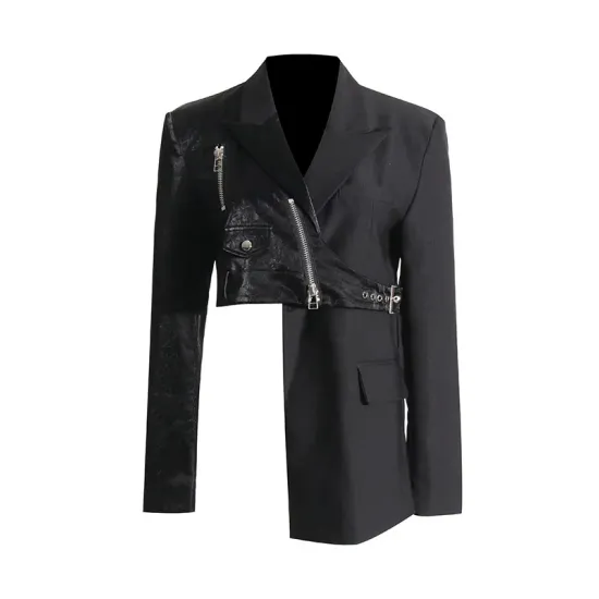 Asymmetric Solid Color Split-Joint Zipper Irregularity Long Sleeves Notched Collar Outerwear Blazer Asymmetric Solid Color Split-Joint Zipper Irregularity Long Sleeves Notched Collar Outerwear Blazer