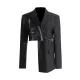 Asymmetric Solid Color Split-Joint Zipper Irregularity Long Sleeves Notched Collar Outerwear Blazer Asymmetric Solid Color Split-Joint Zipper Irregularity Long Sleeves Notched Collar Outerwear Blazer