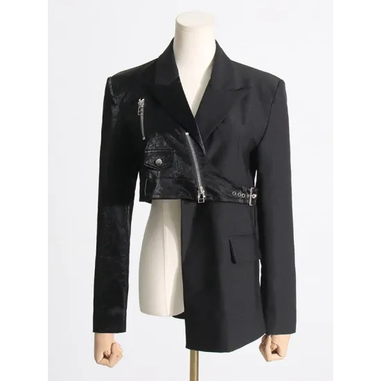Asymmetric Solid Color Split-Joint Zipper Irregularity Long Sleeves Notched Collar Outerwear Blazer Asymmetric Solid Color Split-Joint Zipper Irregularity Long Sleeves Notched Collar Outerwear Blazer