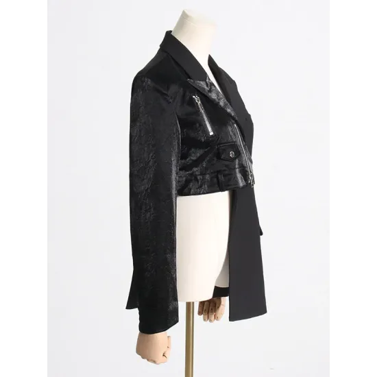 Asymmetric Solid Color Split-Joint Zipper Irregularity Long Sleeves Notched Collar Outerwear Blazer Asymmetric Solid Color Split-Joint Zipper Irregularity Long Sleeves Notched Collar Outerwear Blazer