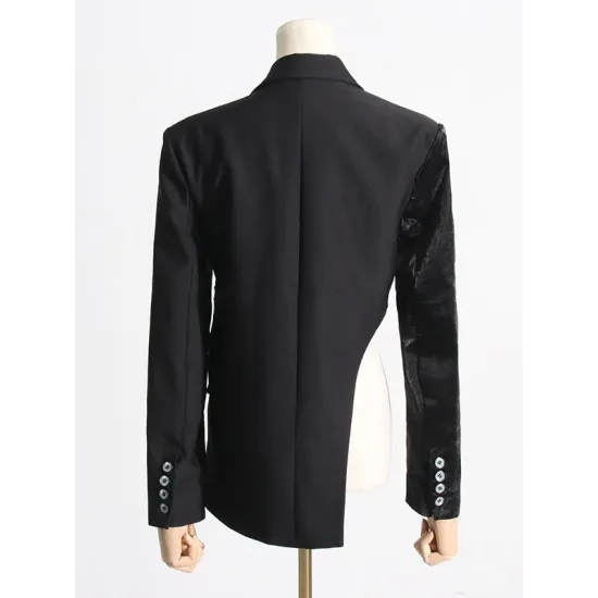 Asymmetric Solid Color Split-Joint Zipper Irregularity Long Sleeves Notched Collar Outerwear Blazer Asymmetric Solid Color Split-Joint Zipper Irregularity Long Sleeves Notched Collar Outerwear Blazer