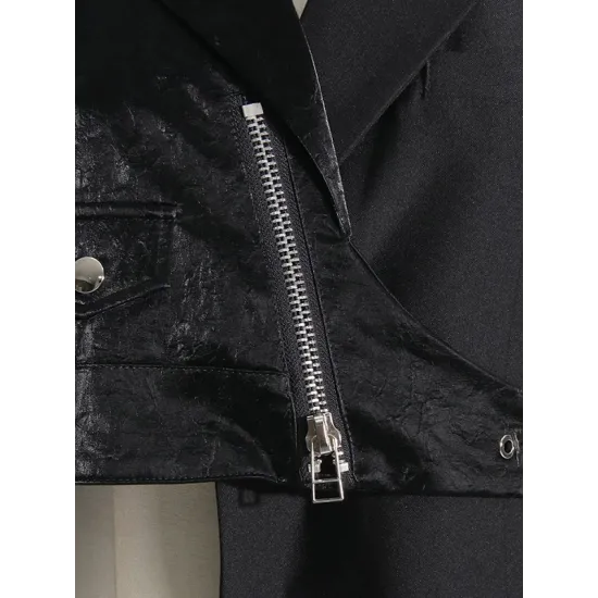 Asymmetric Solid Color Split-Joint Zipper Irregularity Long Sleeves Notched Collar Outerwear Blazer Asymmetric Solid Color Split-Joint Zipper Irregularity Long Sleeves Notched Collar Outerwear Blazer