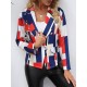 Buttoned Pockets Printed Long Sleeves Loose Notched Collar Outerwear Blazer Buttoned Pockets Printed Long Sleeves Loose Notched Collar Outerwear Blazer
