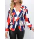 Buttoned Pockets Printed Long Sleeves Loose Notched Collar Outerwear Blazer Buttoned Pockets Printed Long Sleeves Loose Notched Collar Outerwear Blazer