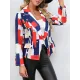 Buttoned Pockets Printed Long Sleeves Loose Notched Collar Outerwear Blazer Buttoned Pockets Printed Long Sleeves Loose Notched Collar Outerwear Blazer