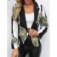 Buttoned Pockets Printed Long Sleeves Loose Notched Collar Outerwear Blazer Buttoned Pockets Printed Long Sleeves Loose Notched Collar Outerwear Blazer