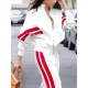 Long Sleeves Loose Split-Joint Striped Zipper Stand Collar Jackets Outerwear Long Sleeves Loose Split-Joint Striped Zipper Stand Collar Jackets Outerwear