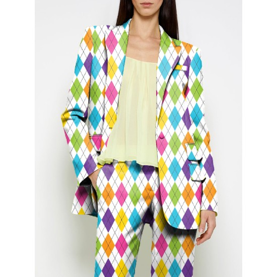 Long Sleeves Loose Buttoned Pockets Printed Shoulder Pad Notched Collar Blazer Jackets&Coats Outerwear Long Sleeves Loose Buttoned Pockets Printed Shoulder Pad Notched Collar Blazer Jackets&Coats Outerwear