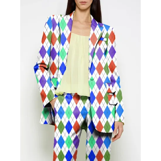 Long Sleeves Loose Buttoned Pockets Printed Shoulder Pad Notched Collar Blazer Jackets&Coats Outerwear Long Sleeves Loose Buttoned Pockets Printed Shoulder Pad Notched Collar Blazer Jackets&Coats Outerwear