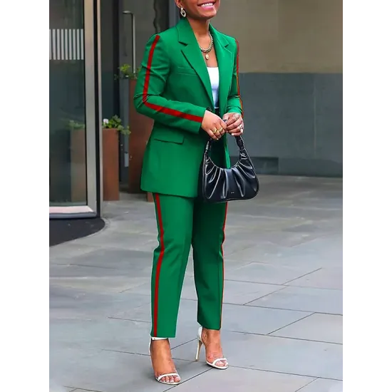 Long Sleeves Loose Split-Joint Striped Lapel Blazer Outerwear Suit Outerwear Long Sleeves Loose Split-Joint Striped Lapel Blazer Outerwear Suit Outerwear