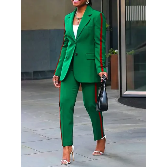 Long Sleeves Loose Split-Joint Striped Lapel Blazer Outerwear Suit Outerwear Long Sleeves Loose Split-Joint Striped Lapel Blazer Outerwear Suit Outerwear