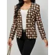 Houndstooth Pockets Long Sleeves Loose V-neck Outerwear Blazer Houndstooth Pockets Long Sleeves Loose V-neck Outerwear Blazer