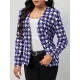 Houndstooth Pockets Long Sleeves Loose V-neck Outerwear Blazer Houndstooth Pockets Long Sleeves Loose V-neck Outerwear Blazer