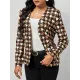 Houndstooth Pockets Long Sleeves Loose V-neck Outerwear Blazer Houndstooth Pockets Long Sleeves Loose V-neck Outerwear Blazer