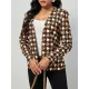 Houndstooth Pockets Long Sleeves Loose V-neck Outerwear Blazer Houndstooth Pockets Long Sleeves Loose V-neck Outerwear Blazer