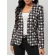 Houndstooth Pockets Long Sleeves Loose V-neck Outerwear Blazer Houndstooth Pockets Long Sleeves Loose V-neck Outerwear Blazer
