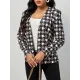 Houndstooth Pockets Long Sleeves Loose V-neck Outerwear Blazer Houndstooth Pockets Long Sleeves Loose V-neck Outerwear Blazer