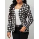Houndstooth Pockets Long Sleeves Loose V-neck Outerwear Blazer Houndstooth Pockets Long Sleeves Loose V-neck Outerwear Blazer
