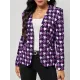 Houndstooth Pockets Long Sleeves Loose V-neck Outerwear Blazer Houndstooth Pockets Long Sleeves Loose V-neck Outerwear Blazer