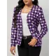 Houndstooth Pockets Long Sleeves Loose V-neck Outerwear Blazer Houndstooth Pockets Long Sleeves Loose V-neck Outerwear Blazer