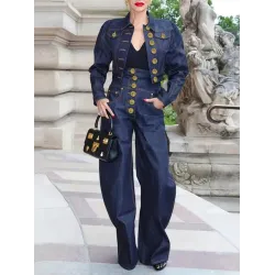 Long Sleeves Loose Buttoned Pockets Split-Joint Lapel Jackets Outerwear