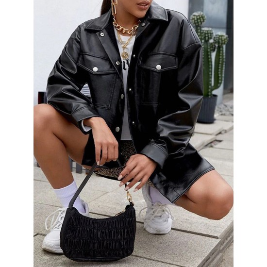 Buttoned Pockets Long Sleeves Loose Lapel Outerwear Jackets Buttoned Pockets Long Sleeves Loose Lapel Outerwear Jackets