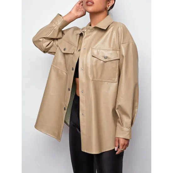 Buttoned Pockets Long Sleeves Loose Lapel Outerwear Jackets Buttoned Pockets Long Sleeves Loose Lapel Outerwear Jackets