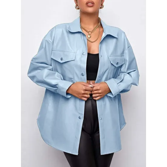 Buttoned Pockets Long Sleeves Loose Lapel Outerwear Jackets Buttoned Pockets Long Sleeves Loose Lapel Outerwear Jackets