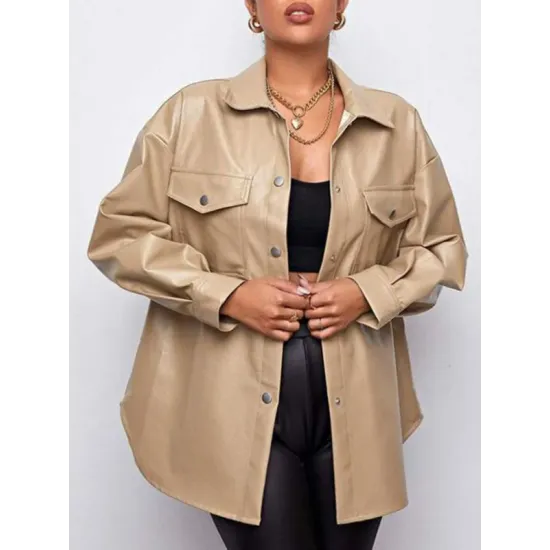 Buttoned Pockets Long Sleeves Loose Lapel Outerwear Jackets Buttoned Pockets Long Sleeves Loose Lapel Outerwear Jackets