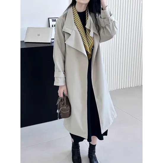 Buckle Pockets Solid Color Split-Back Tied Waist Long Sleeves Loose Lapel Trench Coats Buckle Pockets Solid Color Split-Back Tied Waist Long Sleeves Loose Lapel Trench Coats