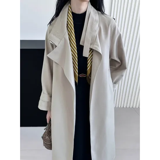Buckle Pockets Solid Color Split-Back Tied Waist Long Sleeves Loose Lapel Trench Coats Buckle Pockets Solid Color Split-Back Tied Waist Long Sleeves Loose Lapel Trench Coats