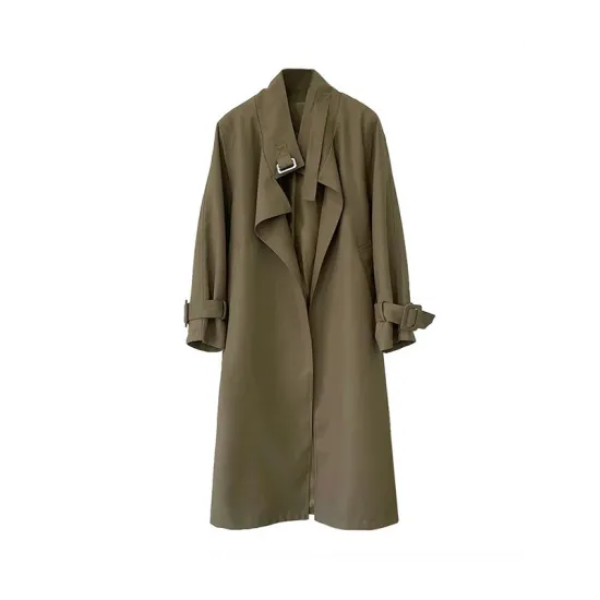 Buckle Pockets Solid Color Split-Back Tied Waist Long Sleeves Loose Lapel Trench Coats Buckle Pockets Solid Color Split-Back Tied Waist Long Sleeves Loose Lapel Trench Coats