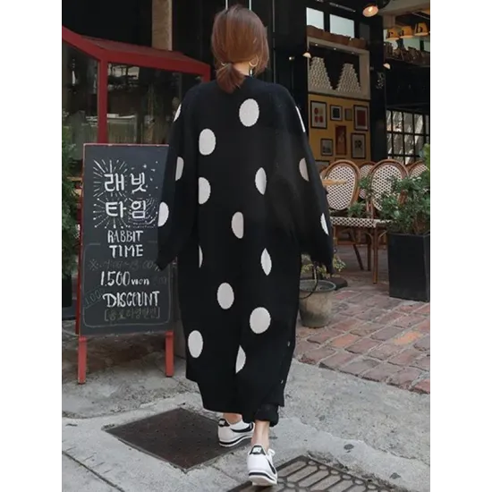 Loose Polka-dot Printed Long Cover-up Loose Polka-dot Printed Long Cover-up