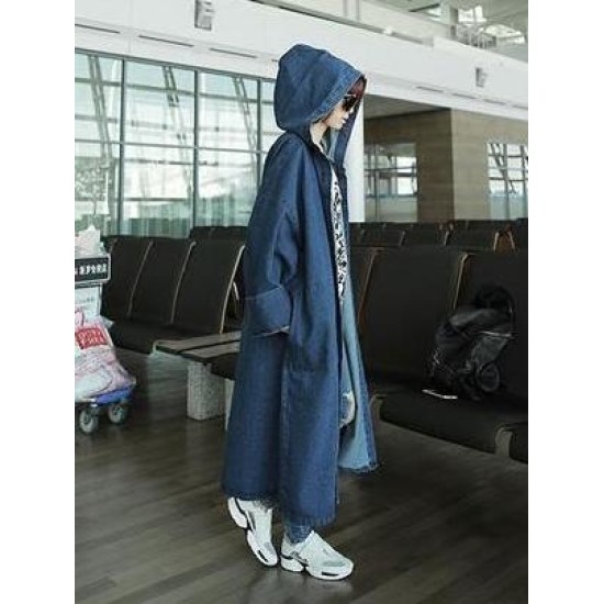 Casual Long Jeans Hooded Cap Outwear Casual Long Jeans Hooded Cap Outwear