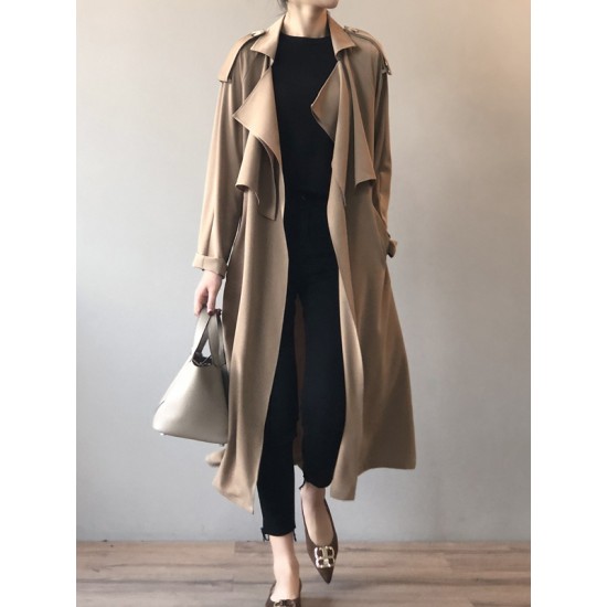 Khaki&Black Vintage Notched Collar Thin Trench Coat Khaki&Black Vintage Notched Collar Thin Trench Coat
