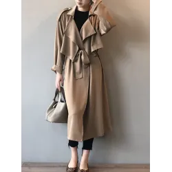 Khaki&Black Vintage Notched Collar Thin Trench Coat